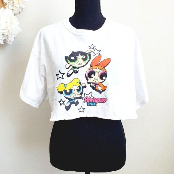 The Power Puff Girls Print White Crop Top Size XL GUC - Picture 1 of 5